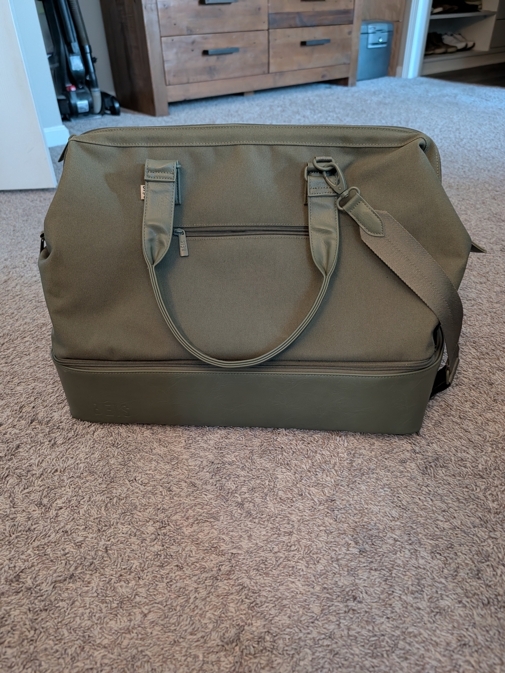 BEIS Olive Green Travel Duffel Bag